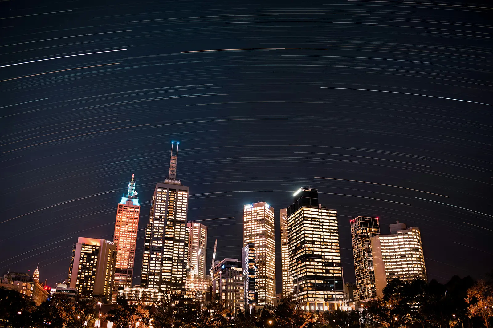 Melbourne city skyline at night.